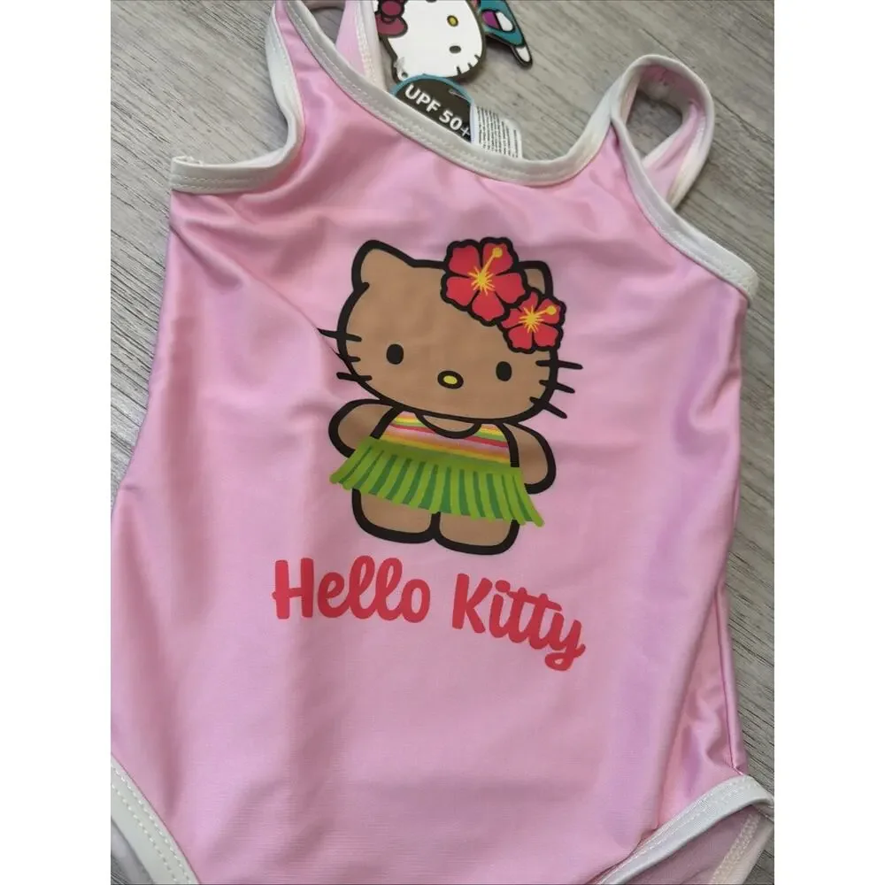 Hello Kitty Aloha Hawaii Swimsuit Girls XS 4/5 Pink One Piece UV Protection